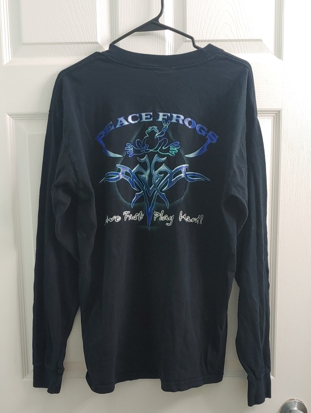 Vintage Y2K Peace Frogs Shirt Live Fast Play Hard Black Long Sleeve Unisex L
